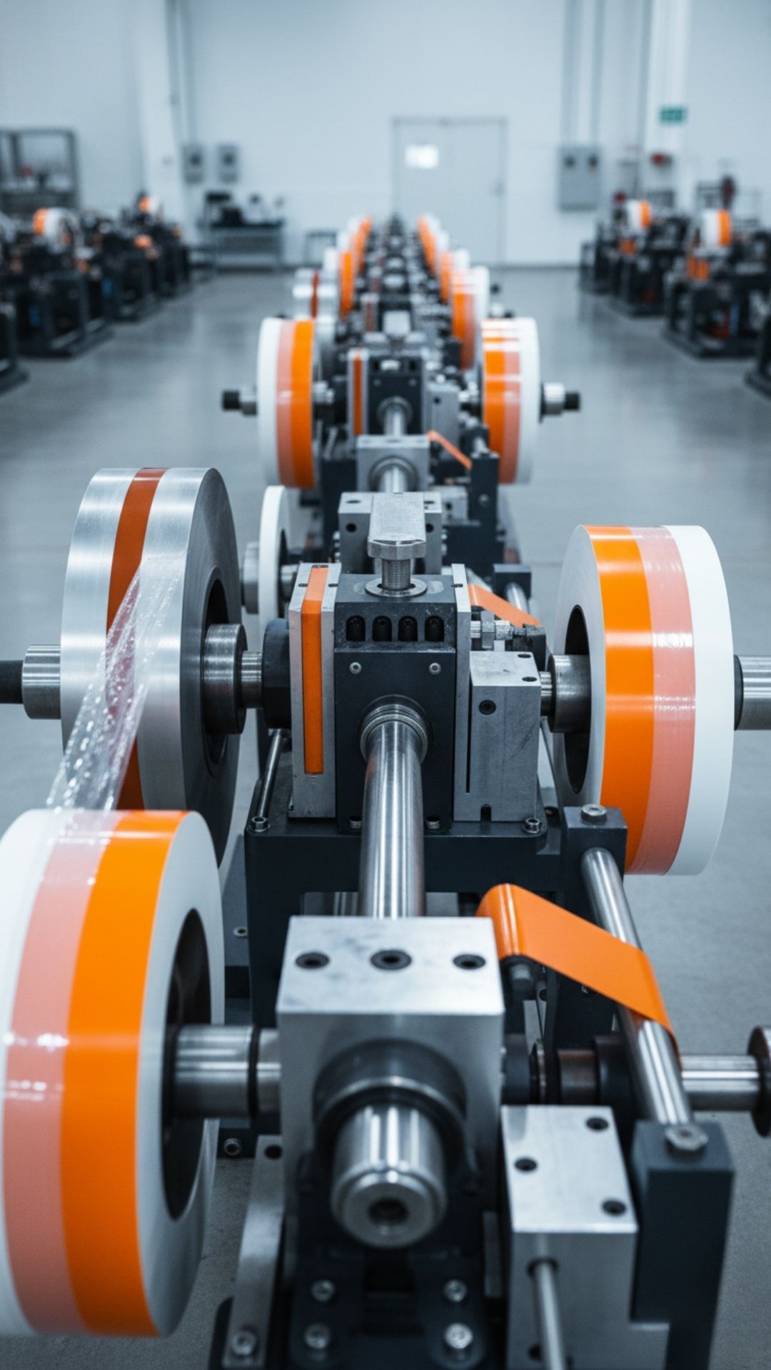 Industrial machinery with orange reels